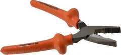 Facom - 8-1/8" OAL, 1-37/64" Jaw Length x 1-9/16" Jaw Width, Side Cutting Linesman's Pliers - Serrated Jaw, Flat Nose Head, Cushion Grip Handles - All Tool & Supply