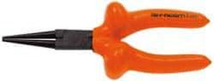 Facom - 6-7/8" OAL, 1-25/32" Jaw Length x 1-5/16" Jaw Width, Long Nose Side Cutting Insulated Pliers - Serrated Jaw, Round Thin Nose Head, Cushion Grip Handles - All Tool & Supply