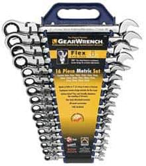 GearWrench - 16 Piece, 8mm to 25mm, Combination Wrench Set - Metric Measurement Standard, Chrome Finish, Comes in Tray - All Tool & Supply