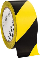 3M - Black & Yellow Striped Vinyl Tape - 2" Wide x 108' Long x 0.005" Thick, General Traffic - All Tool & Supply