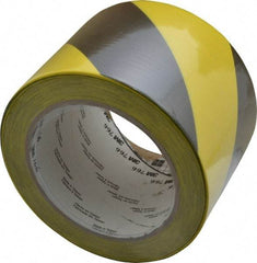 3M - Black & Yellow Striped Vinyl Tape - 3" Wide x 108' Long x 0.005" Thick, General Traffic - All Tool & Supply