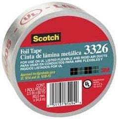 3M - 2-1/2" x 55m Silver Foil Tape - 4.4 mil, Acrylic Adhesive, Aluminum Foil Backing, -20°F to 250°F, Series 3326 - All Tool & Supply