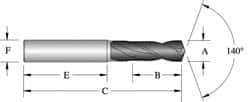 Allied Machine and Engineering - 0.7283" 140° Spiral Flute Solid Carbide Screw Machine Drill Bit - Bright Finish, Right Hand Cut, 5.89" OAL, Standard Point, Straight Shank, Through Coolant - All Tool & Supply