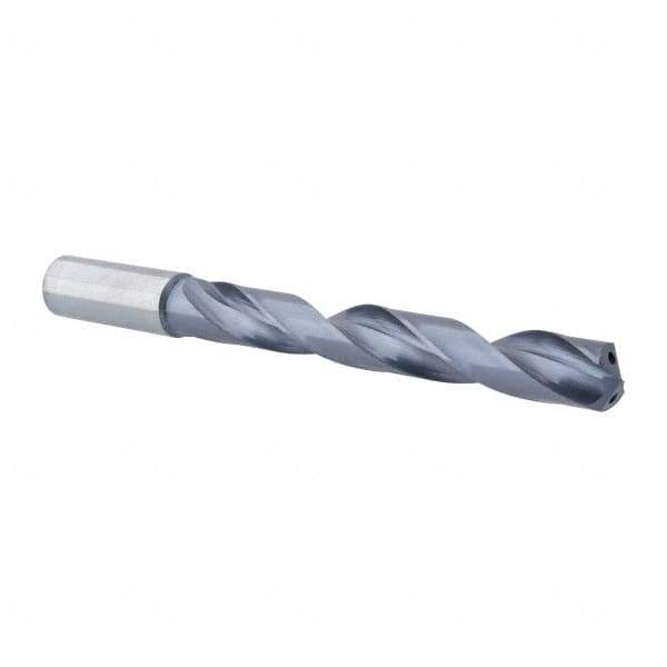 Allied Machine and Engineering - 21/32" 140° Solid Carbide Jobber Drill - Bright Finish, Right Hand Cut, Spiral Flute, Straight Shank, 7-7/32" OAL, Standard Point - All Tool & Supply