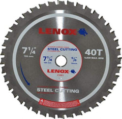 Lenox - 7-1/4" Diam, 5/8" Arbor Hole Diam, 40 Tooth Wet & Dry Cut Saw Blade - Titanium Carbide-Tipped, General Purpose Action, Standard Round Arbor - All Tool & Supply