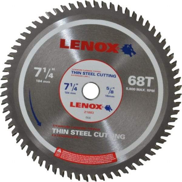 Lenox - 7-1/4" Diam, 5/8" Arbor Hole Diam, 68 Tooth Wet & Dry Cut Saw Blade - Titanium Carbide-Tipped, General Purpose Action, Standard Round Arbor - All Tool & Supply