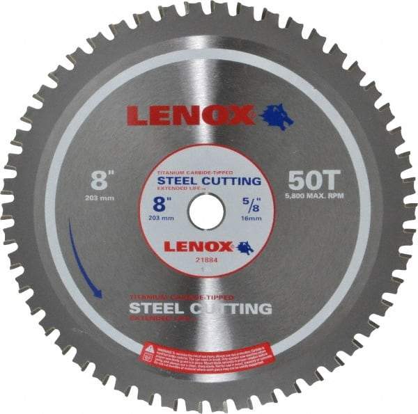 Lenox - 8" Diam, 5/8" Arbor Hole Diam, 50 Tooth Wet & Dry Cut Saw Blade - Titanium Carbide-Tipped, General Purpose Action, Standard Round Arbor - All Tool & Supply