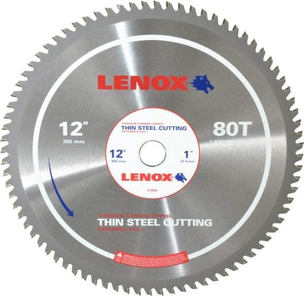 Lenox - 12" Diam, 1" Arbor Hole Diam, 80 Tooth Wet & Dry Cut Saw Blade - Titanium Carbide-Tipped, General Purpose Action, Standard Round Arbor - All Tool & Supply