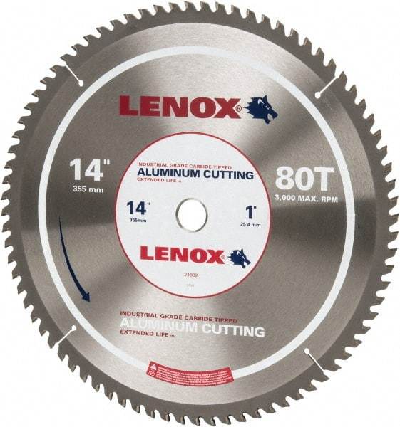 Lenox - 14" Diam, 1" Arbor Hole Diam, 80 Tooth Wet & Dry Cut Saw Blade - Titanium Carbide-Tipped, General Purpose Action, Standard Round Arbor - All Tool & Supply