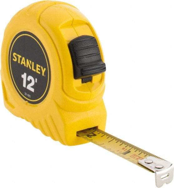 Stanley - 12' x 1/2" Yellow Blade Tape Measure - 1/32 & 1/16" Graduation, Inch Graduation Style, Yellow Case - All Tool & Supply