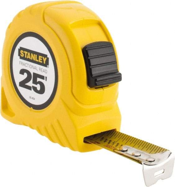 Stanley - 25' x 1" Yellow Blade Tape Measure - 1/16 & 1/8" Graduation, Inch Graduation Style, Yellow Case - All Tool & Supply