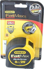 Stanley - 26' x 1-1/4" Yellow Blade Tape Measure - 1/32 & 1/16" & 1mm Graduation, Inch/Metric Graduation Style, Yellow/Black Case - All Tool & Supply