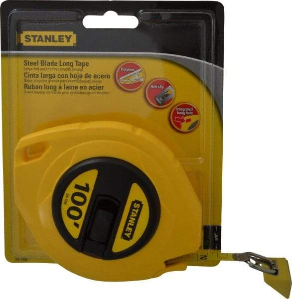 Stanley - 100' x 3/8" Yellow Blade Tape Measure - 1/8" Graduation, Inch Graduation Style, Yellow Case - All Tool & Supply