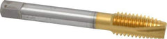 OSG - 1/2-13 UNC, 3 Flute, TiN Finish, High Speed Steel Spiral Point Tap - Plug Chamfer, Right Hand Thread, 3-3/8" OAL, 1-21/32" Thread Length, 0.367" Shank Diam, 2B Class of Fit, Series 288 - Exact Industrial Supply