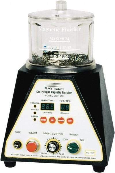 Raytech - 1/12 hp, 150 Grams Pin Capacity, Centrifugal Magnetic Finisher - 6" Bowl Diam, 115 Volts, with Variable Speed, Forward-Reverse Function & Programmable Timer - All Tool & Supply