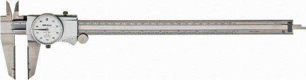 Mitutoyo - 0" to 12" Range, 0.001" Graduation, 0.1" per Revolution, Dial Caliper - White Face, 2-1/2" Jaw Length, Accurate to 0.0020" - All Tool & Supply