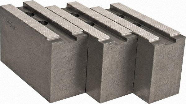 Abbott Workholding Products - 15 to 18" Chuck Capacity, 1.5mm x 60° Serrated Attachment, Square Soft Lathe Chuck Jaw - 3 Jaws, Steel, 1.6929" Btw Mount Hole Ctrs, 6-1/2" Long x 2-1/2" Wide x 4" High, 0.8661" Groove, 0.7874" & 20mm Fastener - All Tool & Supply