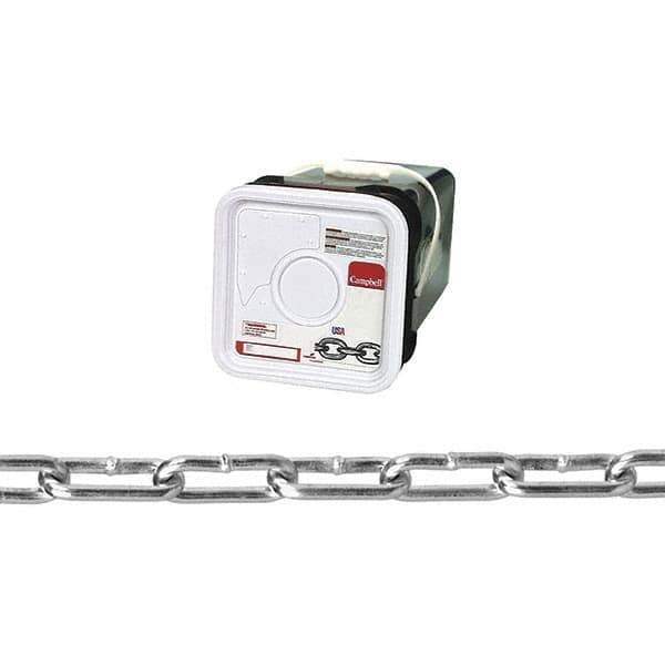 Campbell - #2/0 Welded Straight Link Coil Chain - 520 Lb Capacity, Zinc Plated Finish - All Tool & Supply