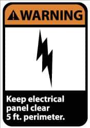 NMC - "Warning - Keep Electrical Panel Clear 5 Ft. Perimeter", 14" Long x 10" Wide, Rigid Plastic Safety Sign - Rectangle, 0.05" Thick, Use for Accident Prevention - All Tool & Supply