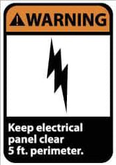 NMC - "Warning - Keep Electrical Panel Clear 5 Ft. Perimeter", 14" Long x 10" Wide, Pressure-Sensitive Vinyl Safety Sign - Rectangle, 0.004" Thick, Use for Accident Prevention - All Tool & Supply