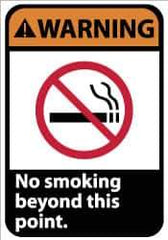 NMC - "Warning - No Smoking Beyond This Point", 14" Long x 10" Wide, Pressure-Sensitive Vinyl Safety Sign - Rectangle, 0.004" Thick, Use for Accident Prevention - All Tool & Supply