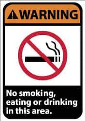 NMC - "Warning - No Smoking, Eating or Drinking in This Area", 14" Long x 10" Wide, Rigid Plastic Safety Sign - Rectangle, 0.05" Thick, Use for Security & Admittance - All Tool & Supply