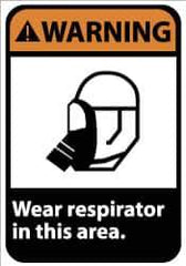 NMC - "Warning - Wear Respirator in This Area", 14" Long x 10" Wide, Pressure-Sensitive Vinyl Safety Sign - Rectangle, 0.004" Thick, Use for Accident Prevention - All Tool & Supply