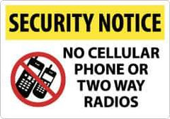 NMC - "Security Notice - No Cellular Phone or Two Way Radios", 14" Long x 20" Wide, Rigid Plastic Safety Sign - Rectangle, 0.05" Thick, Use for Security & Admittance - All Tool & Supply