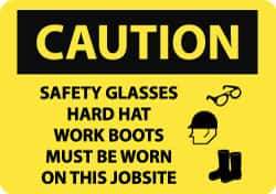 NMC - "Caution - Safety Glasses Hard Hat Work Boots Must Be Worn On This Jobsite", 20" Long x 28" Wide, Rigid Plastic Safety Sign - Rectangle, 0.05" Thick, Use for Accident Prevention - All Tool & Supply