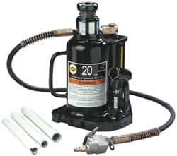 Omega Lift Equipment - 20 Ton Capacity Air-Actuated Bottle Jack - 9-3/4" to 18-3/4" High, 6" Piston Stroke, 3-7/8" Screw Length, 2" Screw Diam, 2" Plunger Diam, 7-1/4" Wide Base - All Tool & Supply