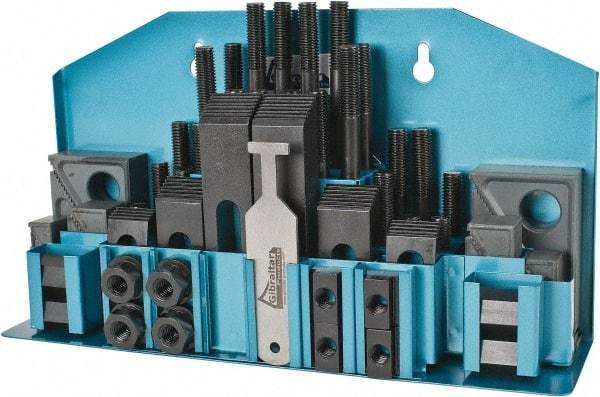 Gibraltar - 52 Piece Fixturing Step Block & Clamp Set with 1" Step Block, 9/16" T-Slot, 1/2-13 Stud Thread - 7/8" Nut Width, 3, 4, 5, 6, 7 & 8" Stud Lengths - All Tool & Supply