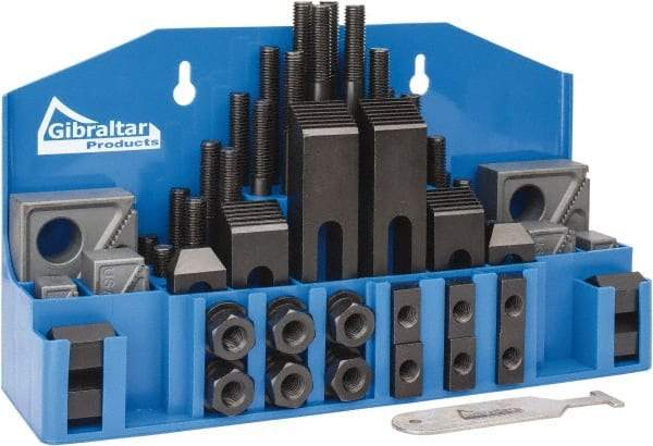 Gibraltar - 52 Piece Fixturing Step Block & Clamp Set with 1" Step Block, 5/8" T-Slot, 1/2-13 Stud Thread - 1" Nut Width, 3, 4, 5, 6, 7 & 8" Stud Lengths - All Tool & Supply