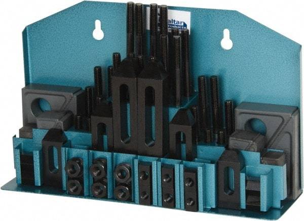 Gibraltar - 52 Piece Fixturing Step Block & Clamp Set with 1" Step Block, 1/2" T-Slot, 3/8-16 Stud Thread - 7/8" Nut Width, 3, 4, 5, 6, 7 & 8" Stud Lengths - All Tool & Supply