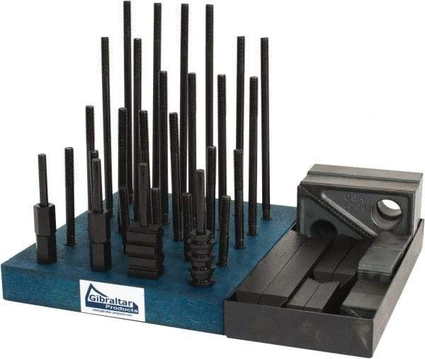 Gibraltar - 50 Piece Fixturing Step Block & Clamp Set with 1" Step Block, 7/16" T-Slot, 3/8-16 Stud Thread - 11/16" Nut Width, 3, 4, 5, 6, 7 & 8" Stud Lengths - All Tool & Supply