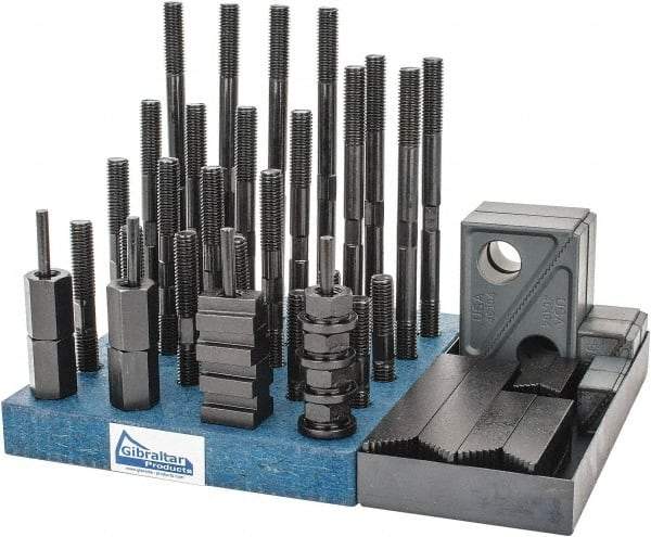 Gibraltar - 50 Piece Fixturing Step Block & Clamp Set with 1" Step Block, 5/8" T-Slot, 1/2-13 Stud Thread - 1" Nut Width, 3, 4, 5, 6, 7 & 8" Stud Lengths - All Tool & Supply