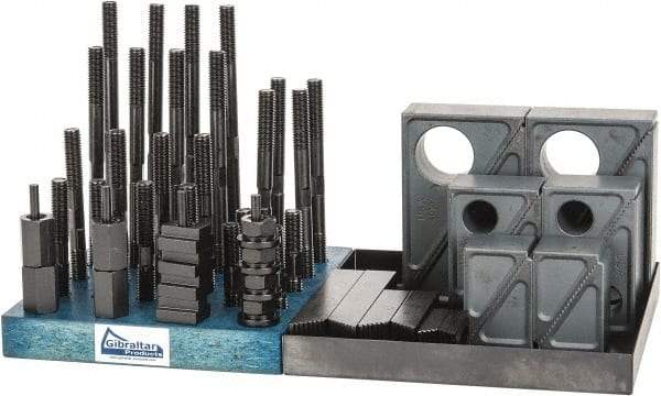 Gibraltar - 50 Piece Fixturing Step Block & Clamp Set with 1-1/2" Step Block, 9/16" T-Slot, 1/2-13 Stud Thread - 7/8" Nut Width, 3, 4, 5, 6, 7 & 8" Stud Lengths - All Tool & Supply