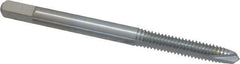 Made in USA - #8-32 UNC, 2 Flute, Chrome Finish, High Speed Steel Spiral Point Tap - Plug Chamfer, Right Hand Thread, 2-1/8" OAL, 3/4" Thread Length, 0.168" Shank Diam, 2B Class of Fit - Exact Industrial Supply