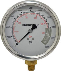 Enerpac - 0 to 10,000 psi Pressure Rating, 1/4 NPTF Gauge Connection, Hydraulic Pressure Liquid Filled Gage - 4" Face Diam - All Tool & Supply