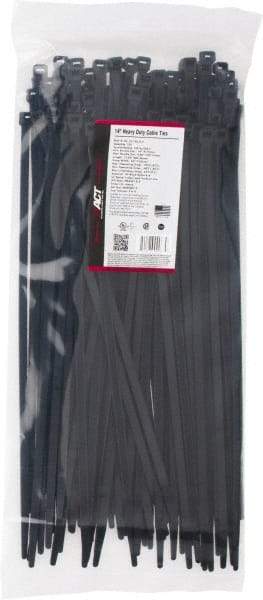 Made in USA - 15.093" Long Black Nylon Standard Cable Tie - 120 Lb Tensile Strength, 1.93mm Thick, 103.19mm Max Bundle Diam - All Tool & Supply