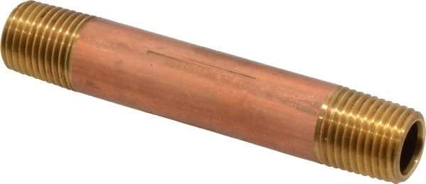 Merit Brass - 3" Long, 1/4" Pipe Threaded Brass Pipe Nipple - BSPT Thread, Red Brass - All Tool & Supply