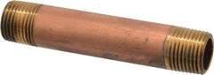 Merit Brass - 4" Long, 1/2" Pipe Threaded Brass Pipe Nipple - BSPT Thread, Red Brass - All Tool & Supply