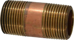 Merit Brass - 2" Long, 3/4" Pipe Threaded Brass Pipe Nipple - BSPT Thread, Red Brass - All Tool & Supply