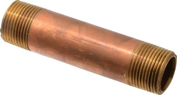 Merit Brass - 4" Long, 3/4" Pipe Threaded Brass Pipe Nipple - BSPT Thread, Red Brass - All Tool & Supply