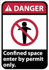 NMC - "Danger - Confined Space - Enter by Permit Only", 14" Long x 10" Wide, Pressure-Sensitive Vinyl Safety Sign - Rectangle, 0.004" Thick, Use for Accident Prevention - All Tool & Supply