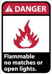 NMC - "Danger - Flammable - No Matches or Open Lights", 14" Long x 10" Wide, Pressure-Sensitive Vinyl Safety Sign - Rectangle, 0.004" Thick, Use for Hazardous Materials - All Tool & Supply