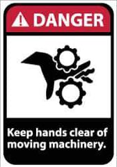 NMC - "Danger - Keep Hands Clear of Moving Machinery", 14" Long x 10" Wide, Pressure-Sensitive Vinyl Safety Sign - Rectangle, 0.004" Thick, Use for Accident Prevention - All Tool & Supply