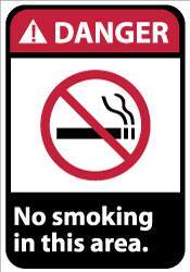 NMC - "Danger - No Smoking in This Area", 14" Long x 10" Wide, Pressure-Sensitive Vinyl Safety Sign - Rectangle, 0.004" Thick, Use for Accident Prevention - All Tool & Supply