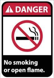 NMC - "Danger - No Smoking or Open Flame", 14" Long x 10" Wide, Rigid Plastic Safety Sign - Rectangle, 0.05" Thick, Use for Accident Prevention - All Tool & Supply