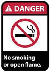 NMC - "Danger - No Smoking or Open Flame", 14" Long x 10" Wide, Pressure-Sensitive Vinyl Safety Sign - Rectangle, 0.004" Thick, Use for Accident Prevention - All Tool & Supply