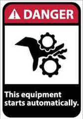 NMC - "Danger - This Equipment Starts Automatically", 14" Long x 10" Wide, Rigid Plastic Safety Sign - Rectangle, 0.05" Thick, Use for Accident Prevention - All Tool & Supply